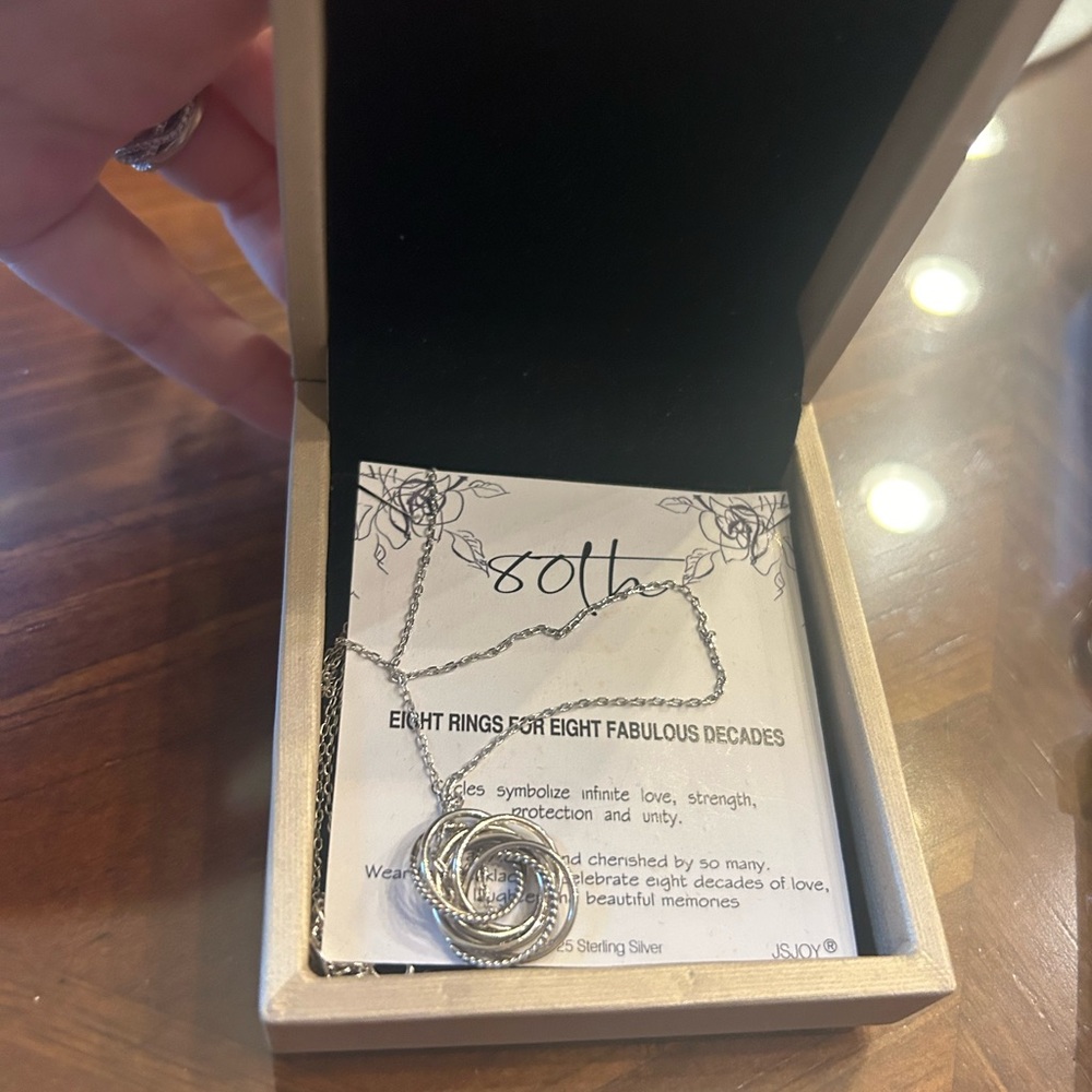 Sterling Silver Interlocking Ring Pendant Necklace - 80th Anniversary